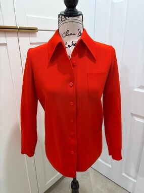 Vintage 70’s Women's Red Button-Down Knit Shirt/Blazer with Point Collar